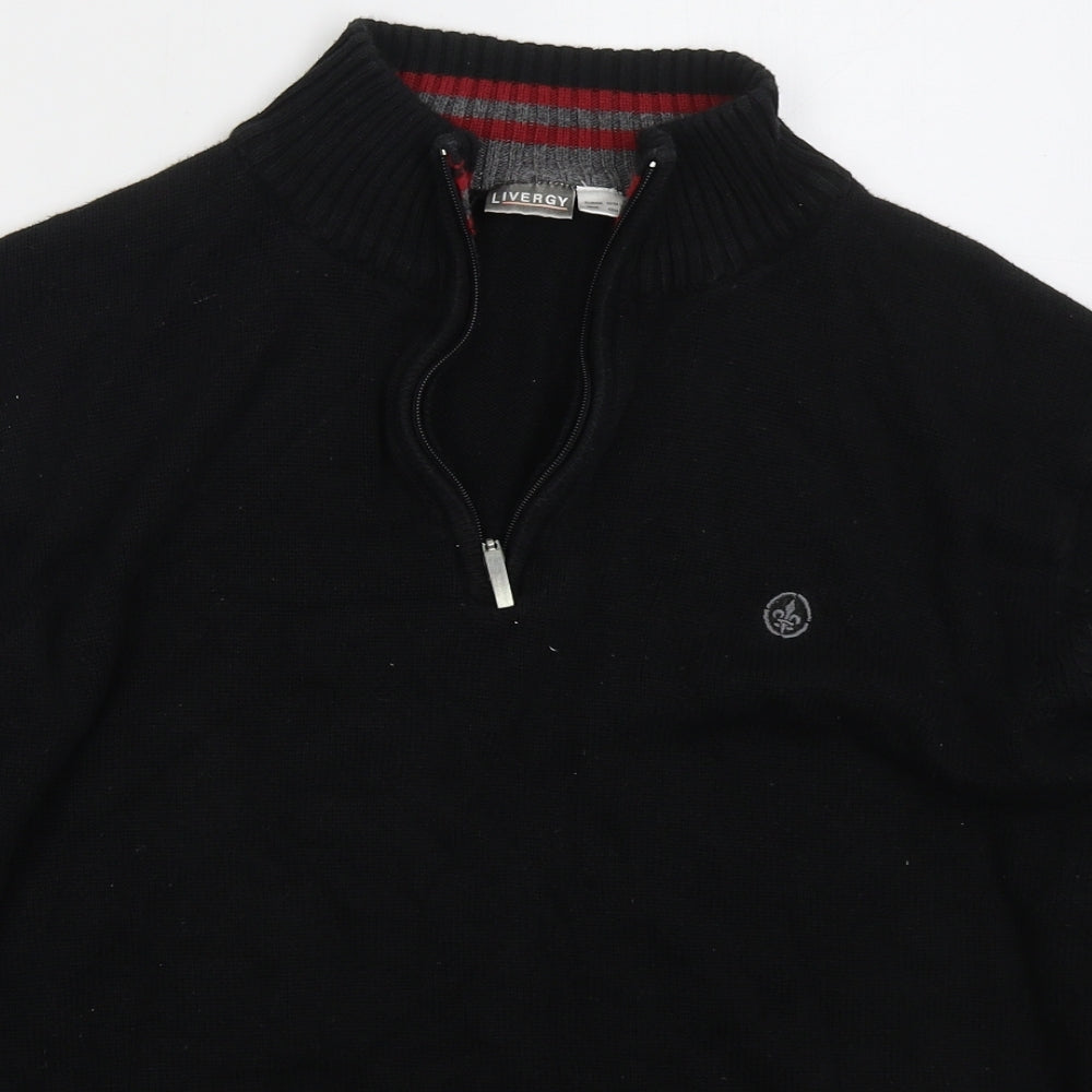 Livergy Mens Black V-Neck Cotton Pullover Jumper Size L