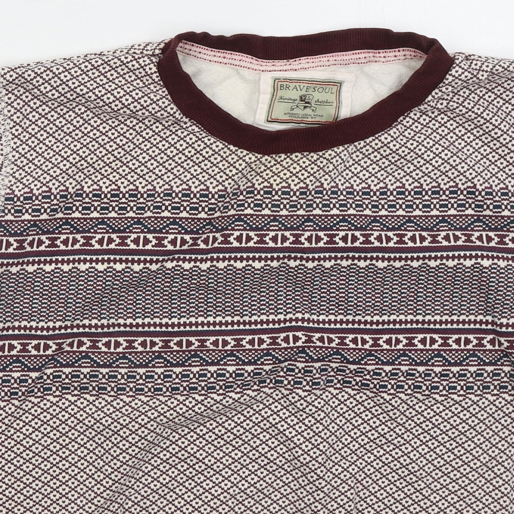 Brave Soul Mens Red Geometric Cotton Pullover Sweatshirt Size L