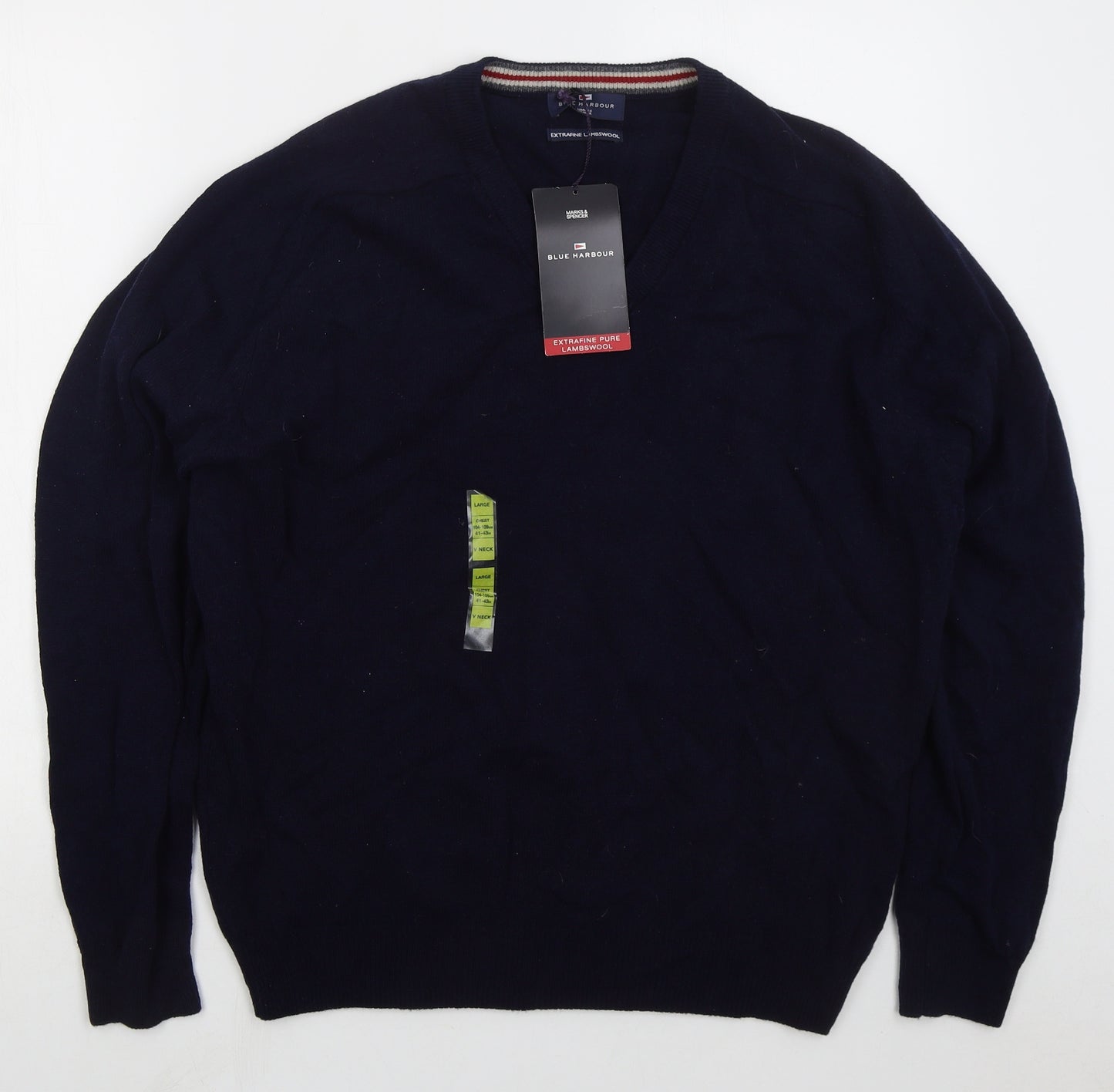 Blue Harbour Mens Blue V-Neck Wool Pullover Jumper Size L