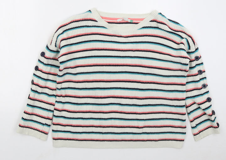 Esprit Womens White Boat Neck Striped Cotton Pullover Jumper Size S