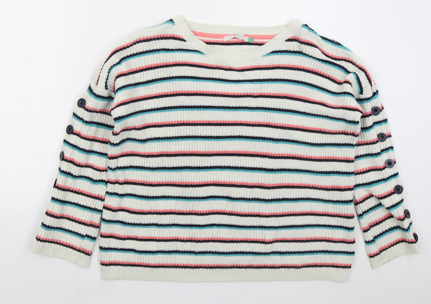 Esprit Womens White Boat Neck Striped Cotton Pullover Jumper Size S