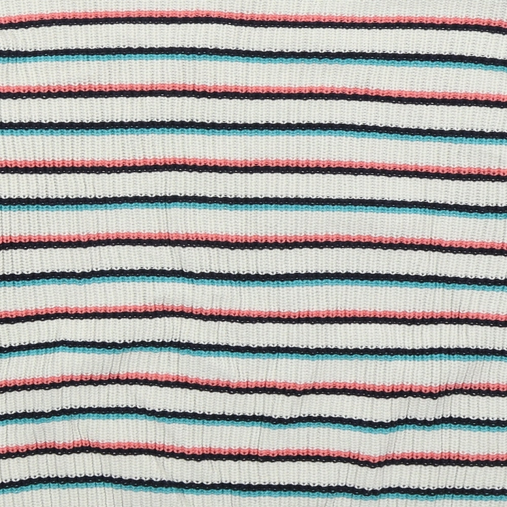 Esprit Womens White Boat Neck Striped Cotton Pullover Jumper Size S