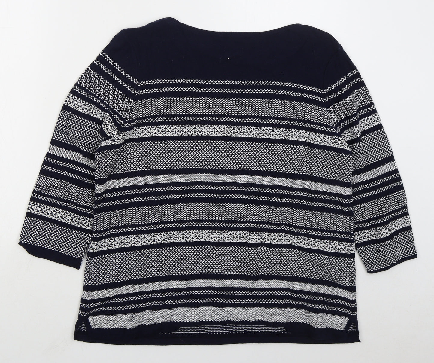 Bonmarché Womens Blue Boat Neck Geometric Cotton Pullover Jumper Size 16