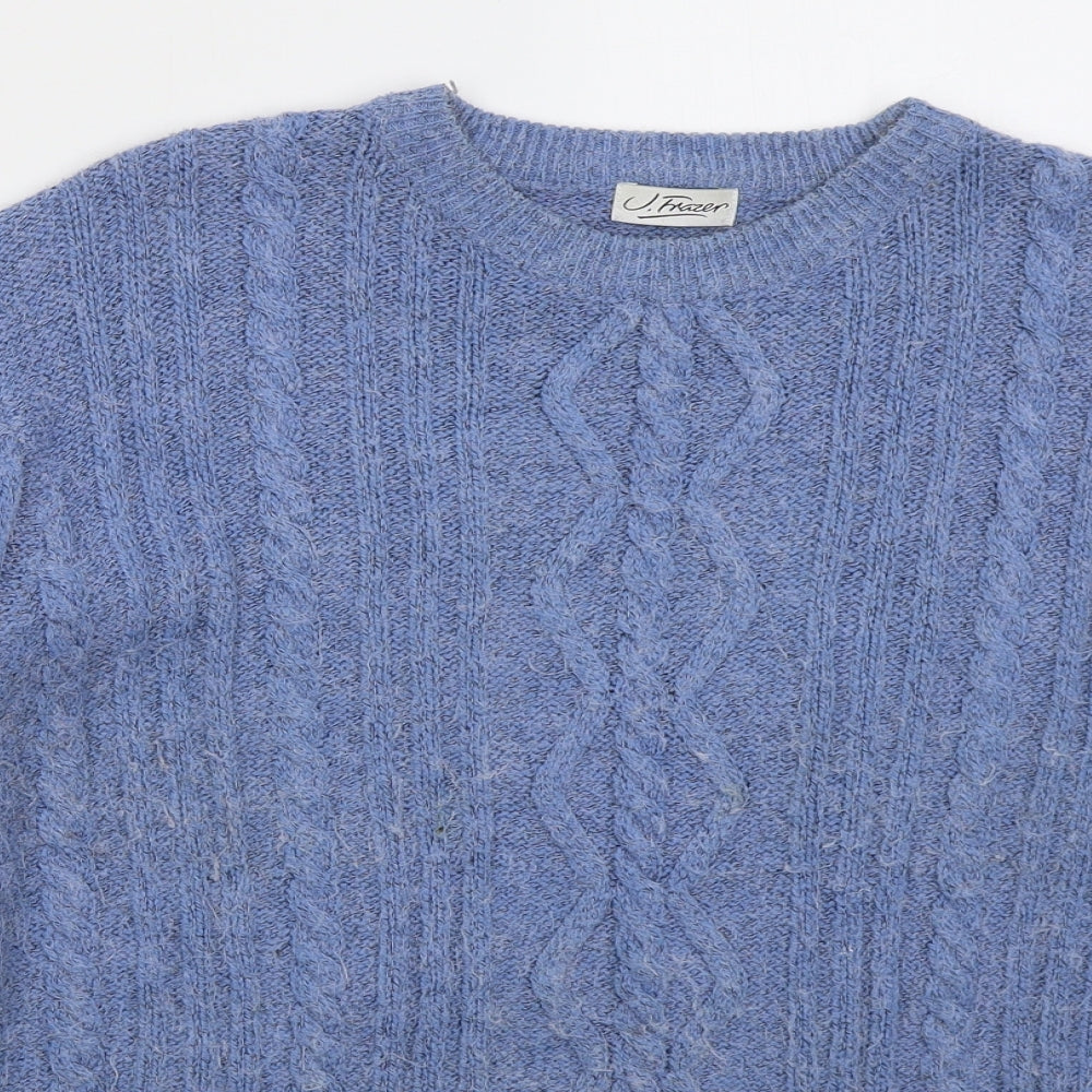 J Frazer Womens Blue Crew Neck Acrylic Pullover Jumper Size 18