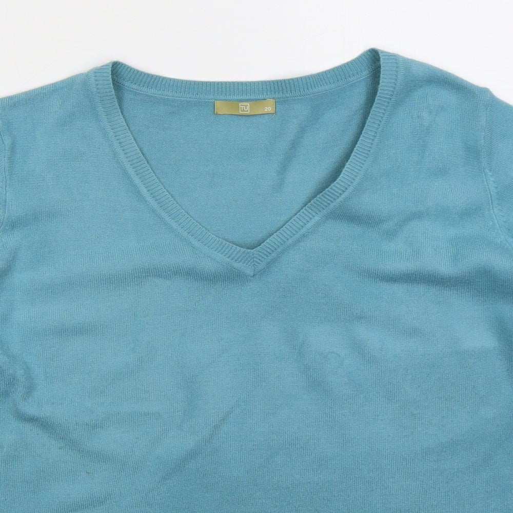 TU Womens Blue V-Neck Acrylic Pullover Jumper Size 20