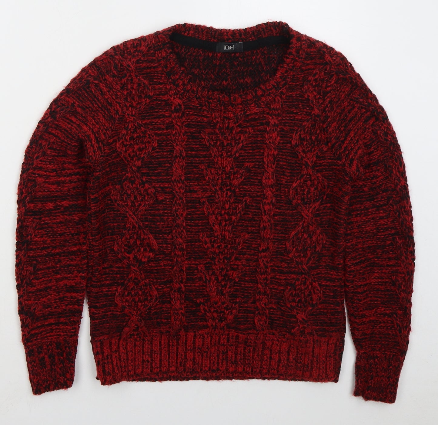 F&F Womens Red Crew Neck Acrylic Pullover Jumper Size 10