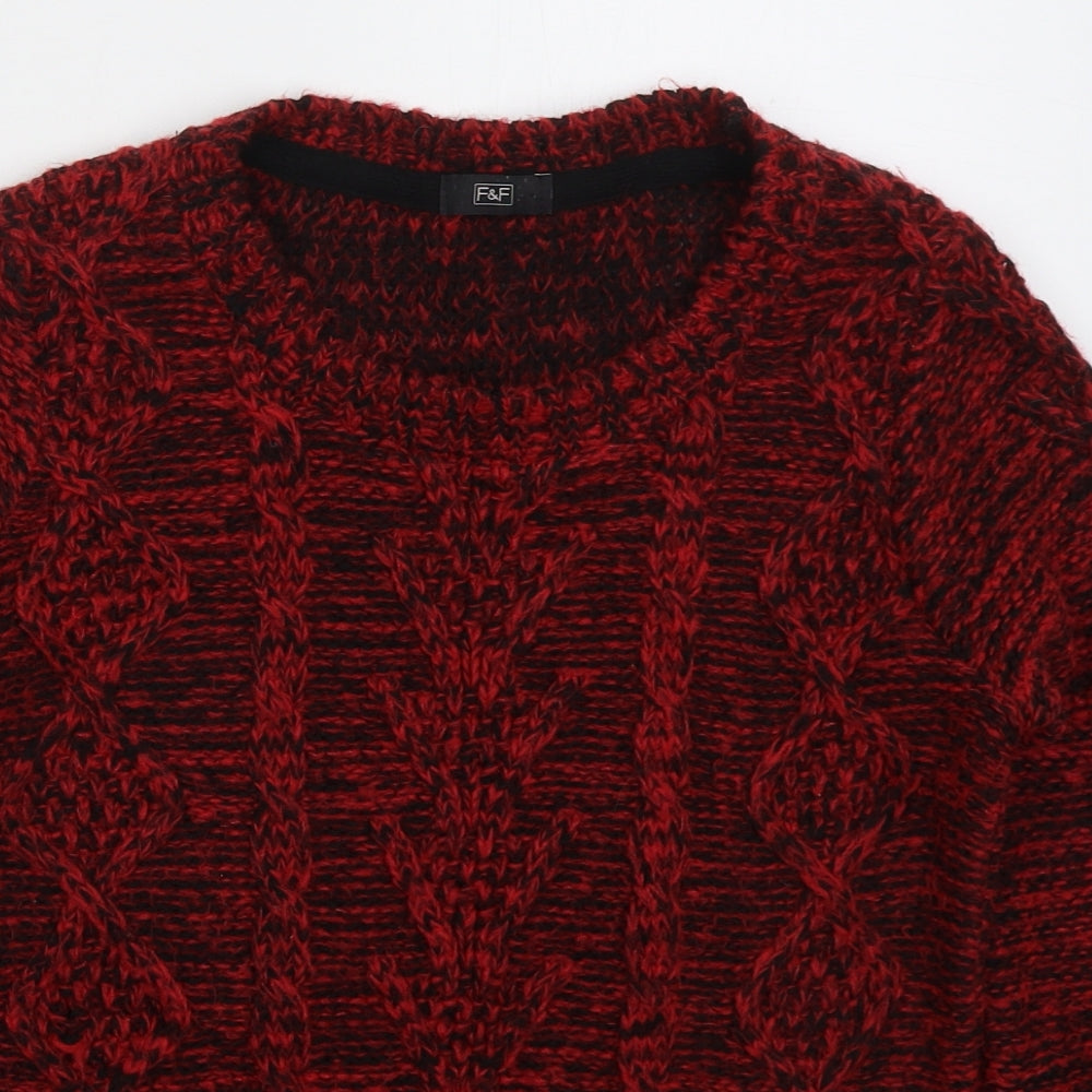 F&F Womens Red Crew Neck Acrylic Pullover Jumper Size 10