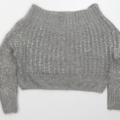 Missguided Womens Grey Boat Neck Acrylic Pullover Jumper Size S