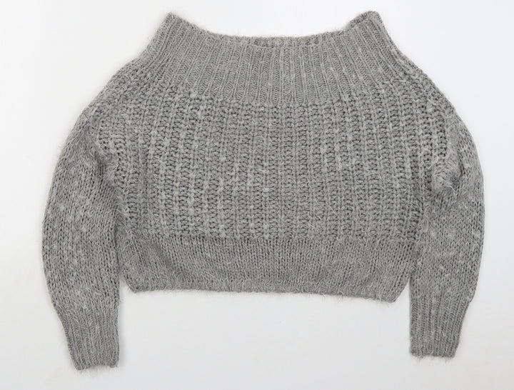 Missguided Womens Grey Boat Neck Acrylic Pullover Jumper Size S