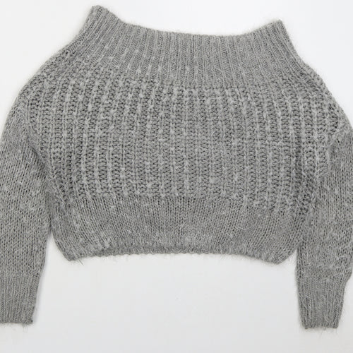 Missguided Womens Grey Boat Neck Acrylic Pullover Jumper Size S