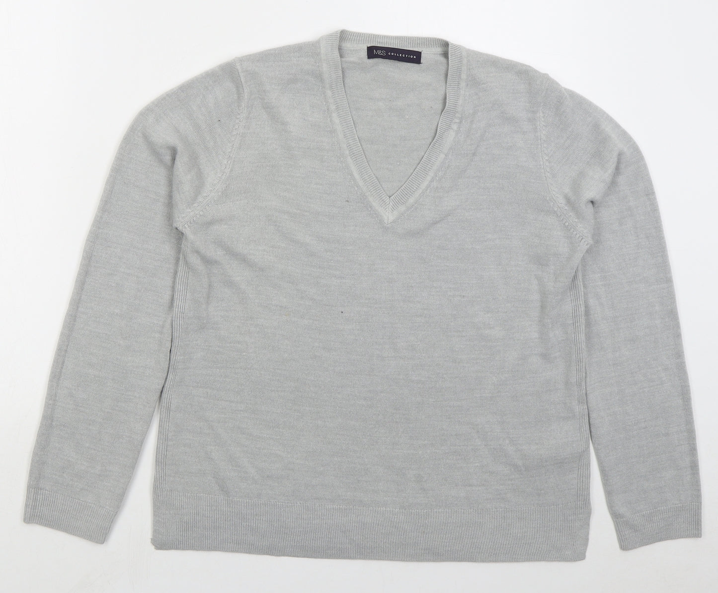 Marks and Spencer Womens Grey V-Neck Acrylic Pullover Jumper Size 14