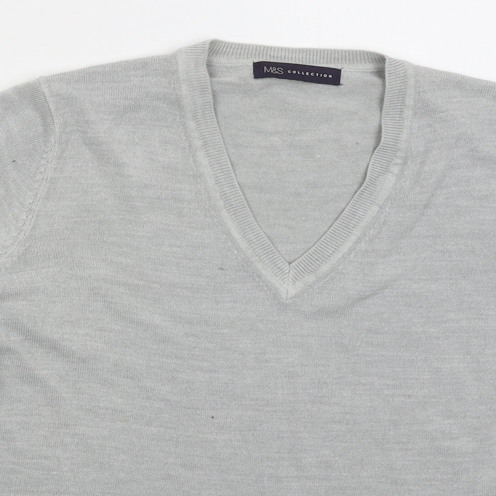 Marks and Spencer Womens Grey V-Neck Acrylic Pullover Jumper Size 14
