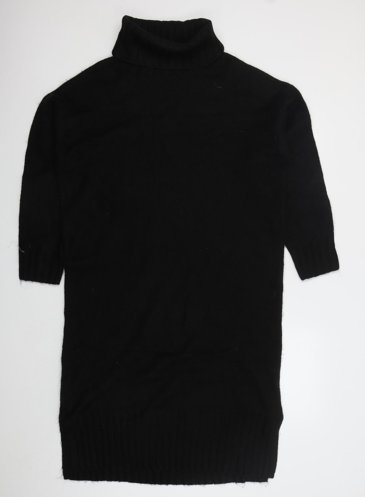 New Look Womens Black Acrylic Jumper Dress Size L Roll Neck Pullover