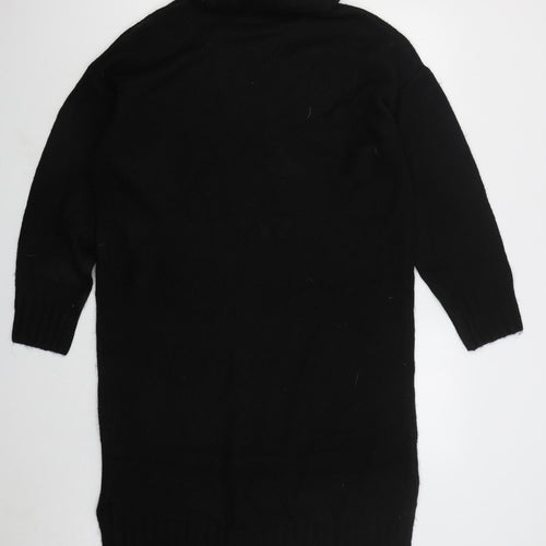 New Look Womens Black Acrylic Jumper Dress Size L Roll Neck Pullover