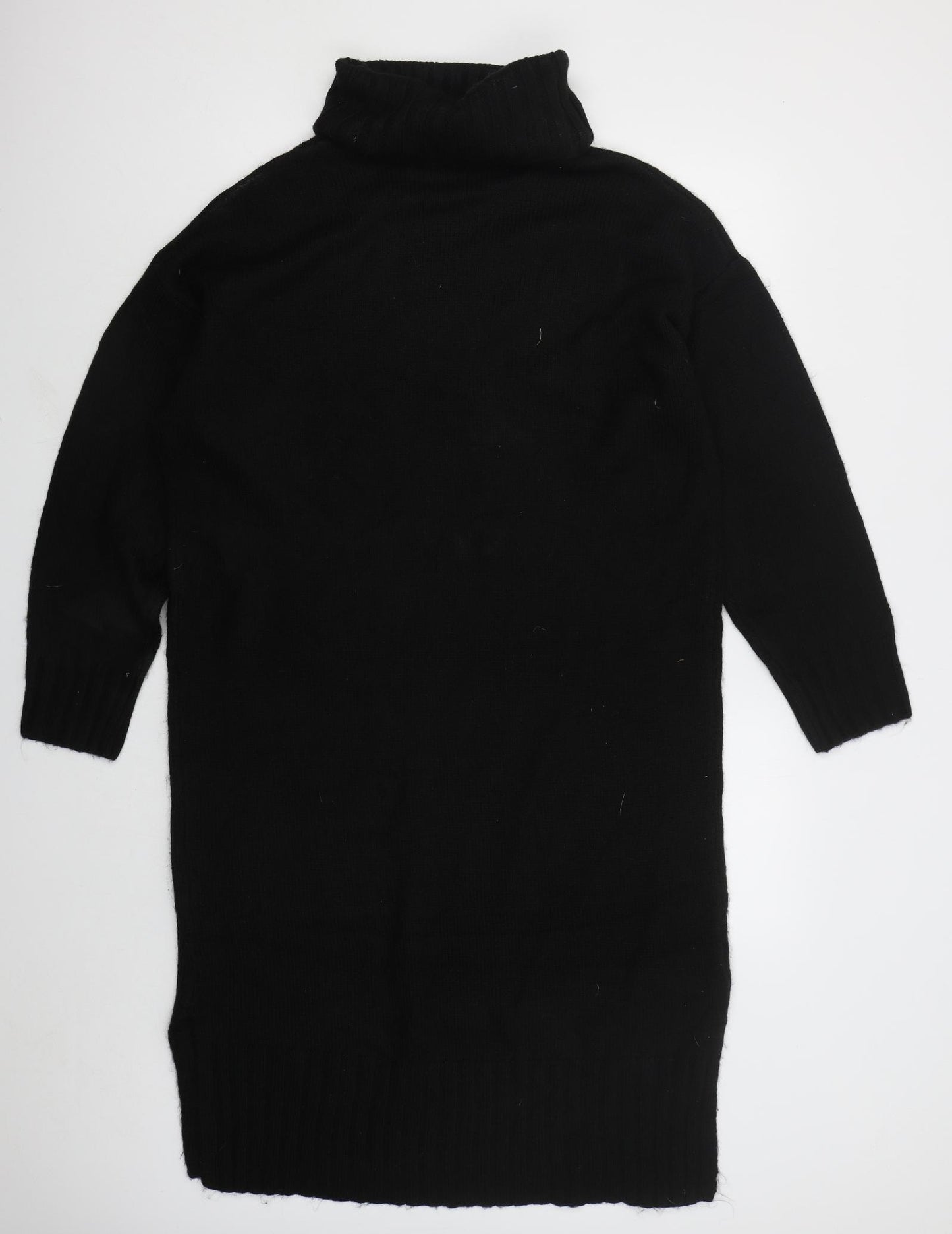 New Look Womens Black Acrylic Jumper Dress Size L Roll Neck Pullover