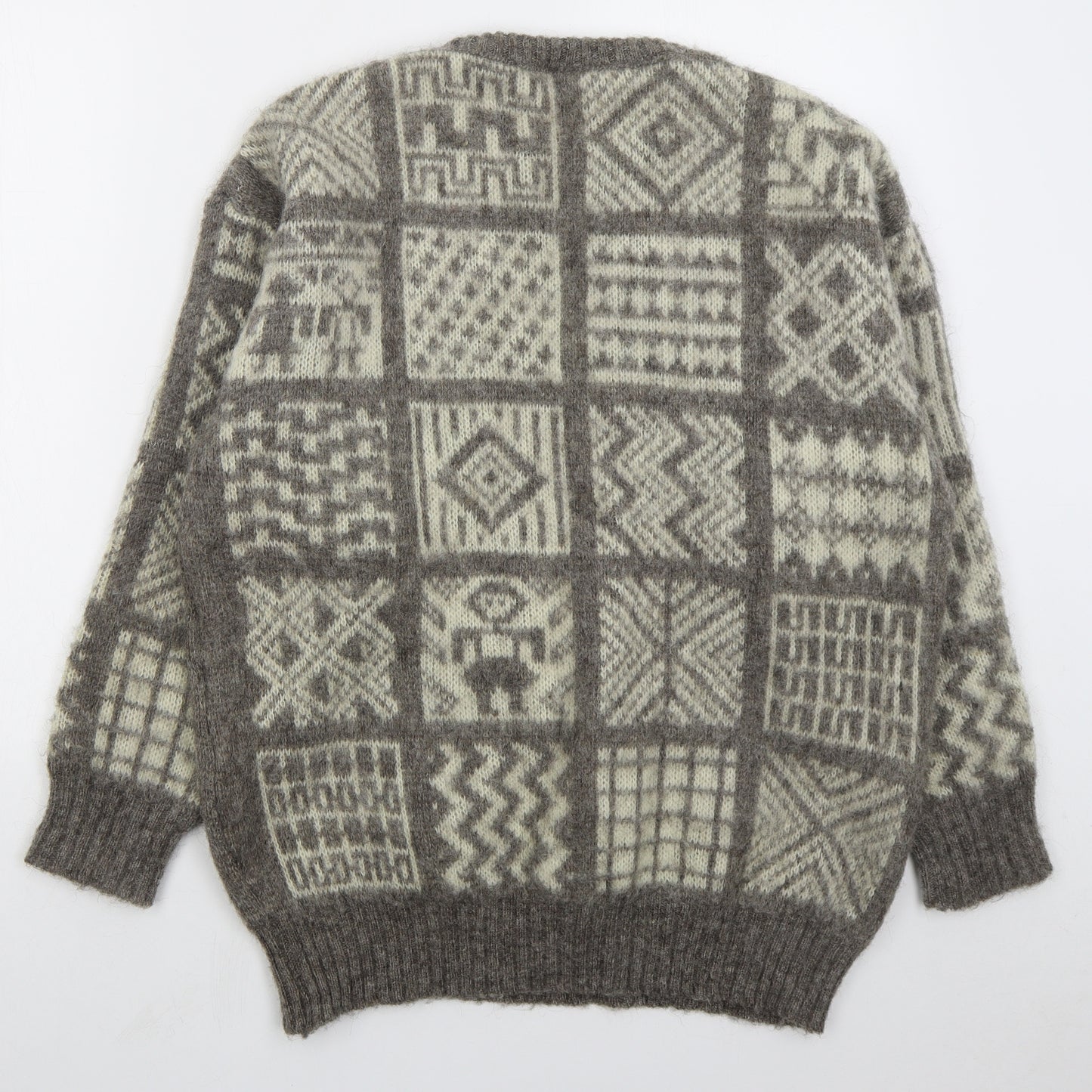 Alifoss Icewool Mens Beige Crew Neck Geometric Wool Pullover Jumper Size XL