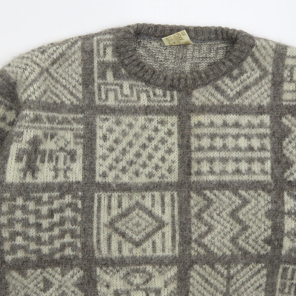 Alifoss Icewool Mens Beige Crew Neck Geometric Wool Pullover Jumper Size XL