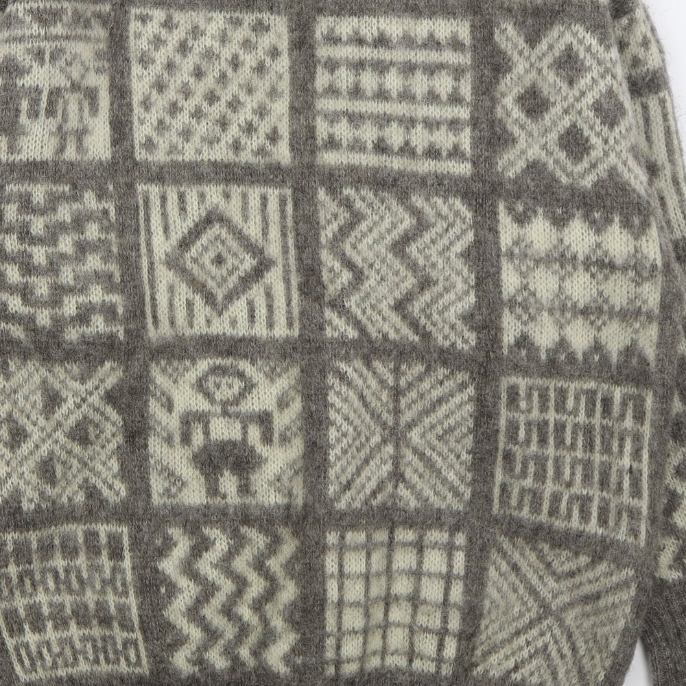 Alifoss Icewool Mens Beige Crew Neck Geometric Wool Pullover Jumper Size XL