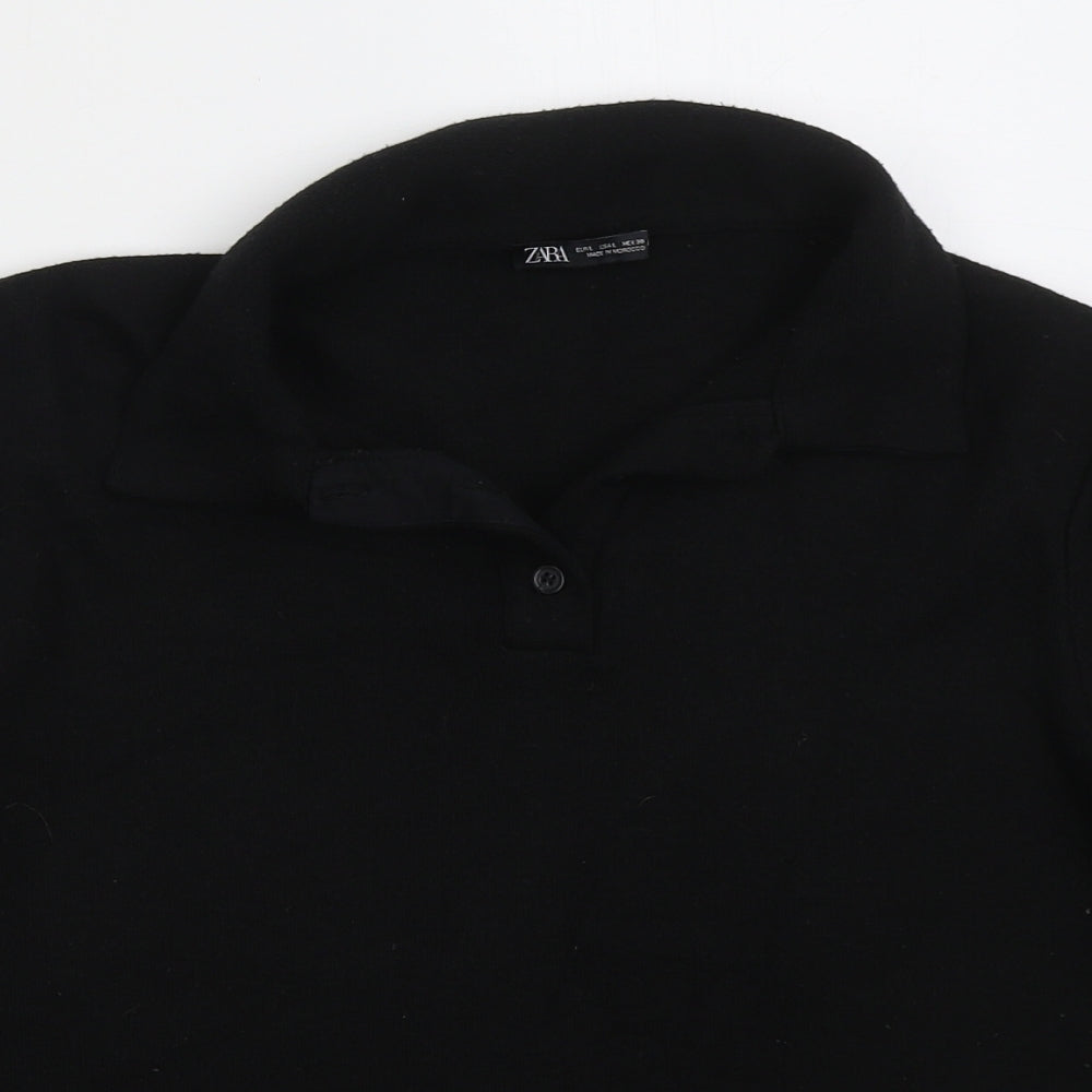 Zara Womens Black Collared Viscose Pullover Jumper Size L