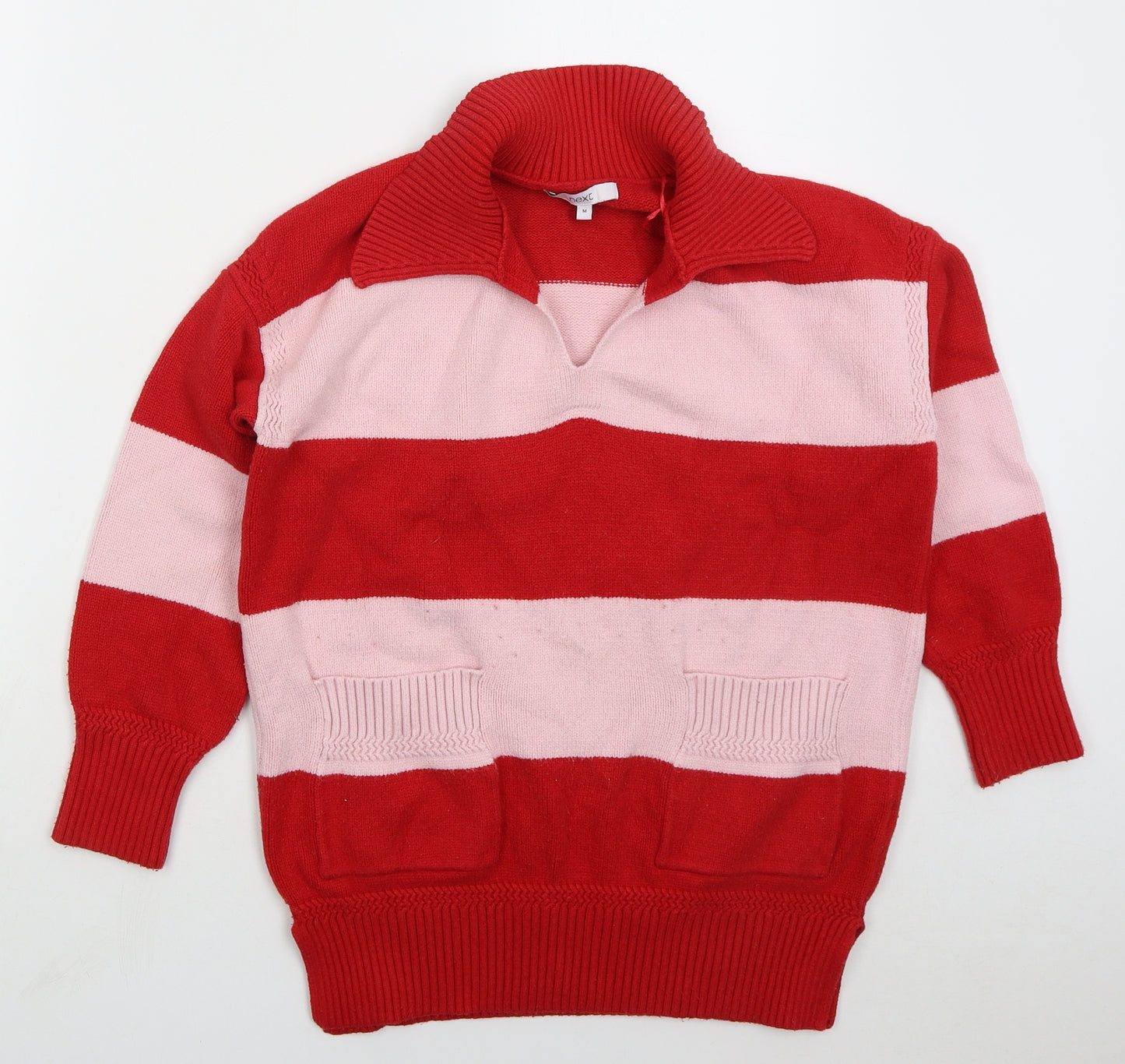 NEXT Womens Red Collared Striped Viscose Pullover Jumper Size M - Pink