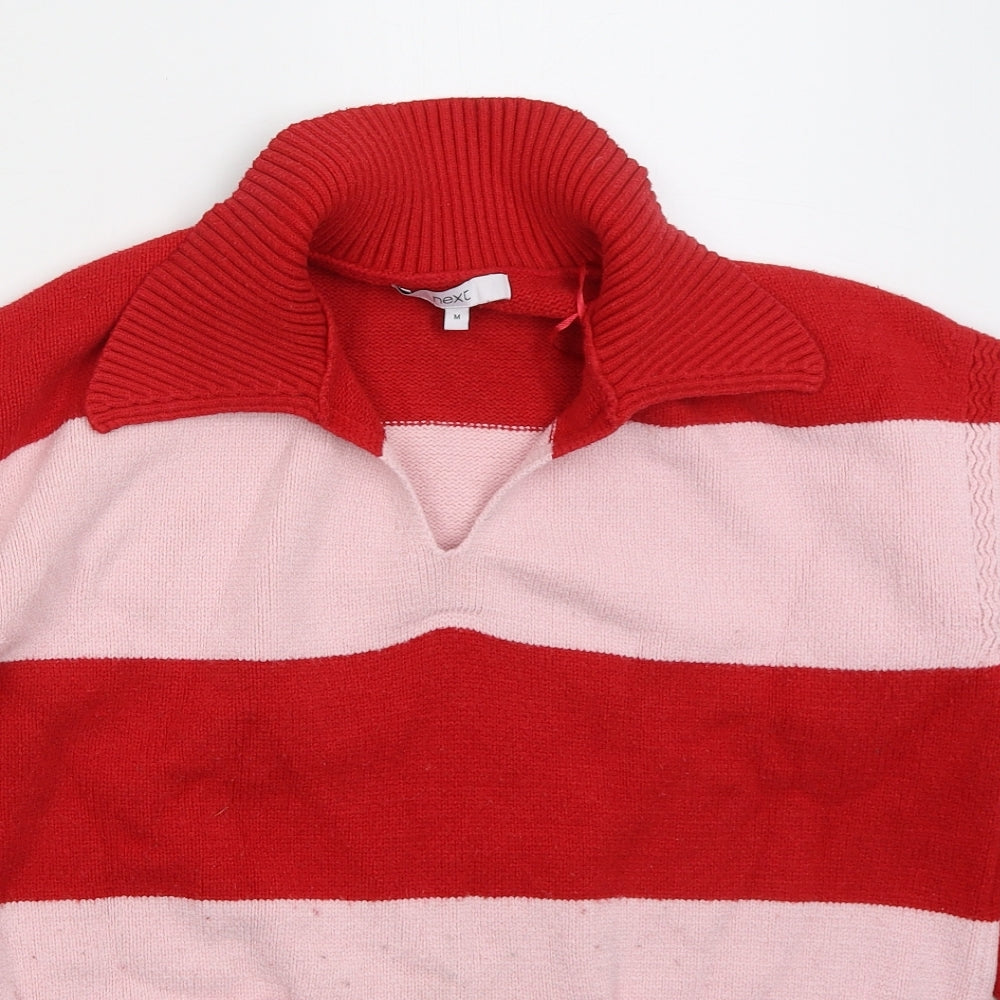 NEXT Womens Red Collared Striped Viscose Pullover Jumper Size M - Pink