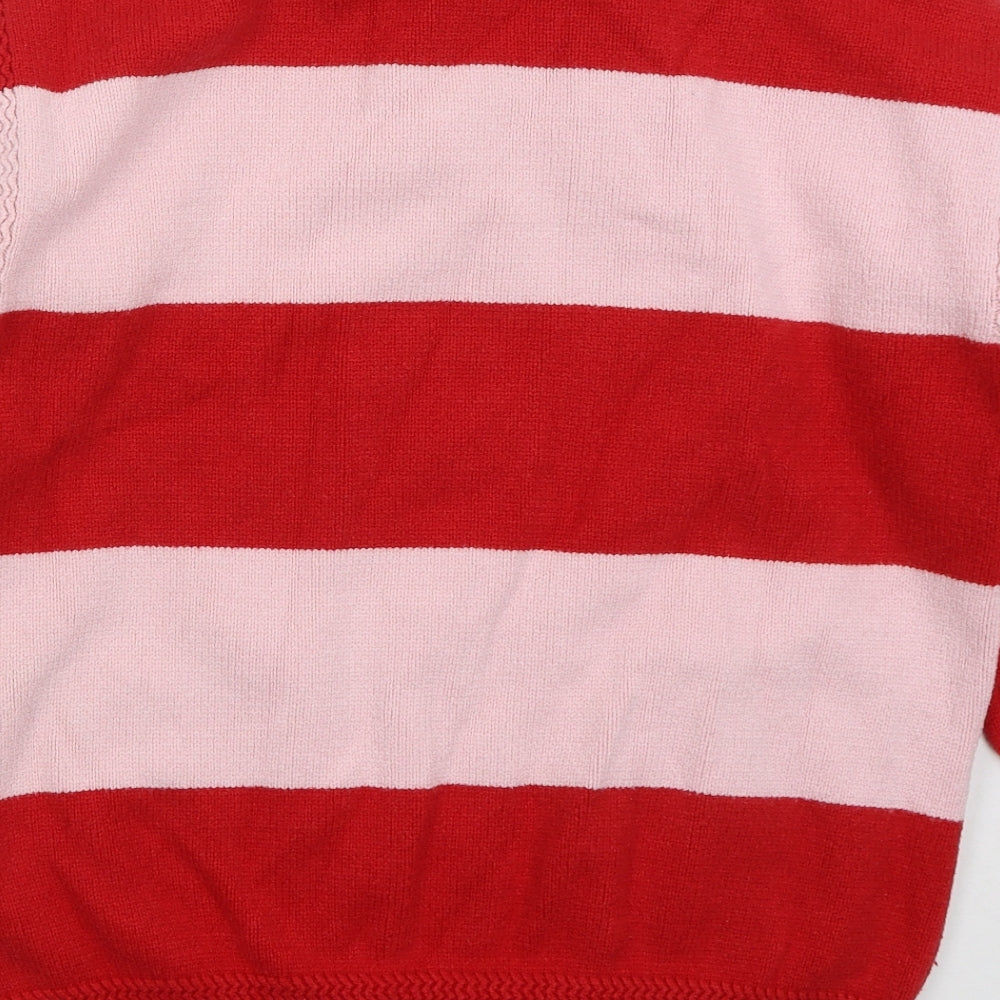 NEXT Womens Red Collared Striped Viscose Pullover Jumper Size M - Pink