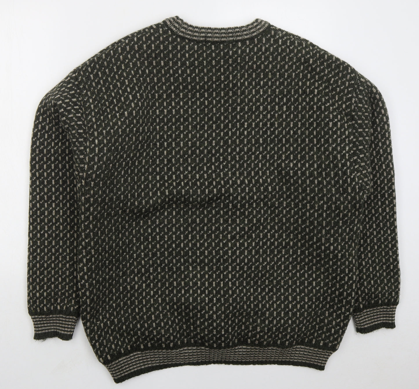 Marks and Spencer Mens Green Crew Neck Geometric Wool Pullover Jumper Size L