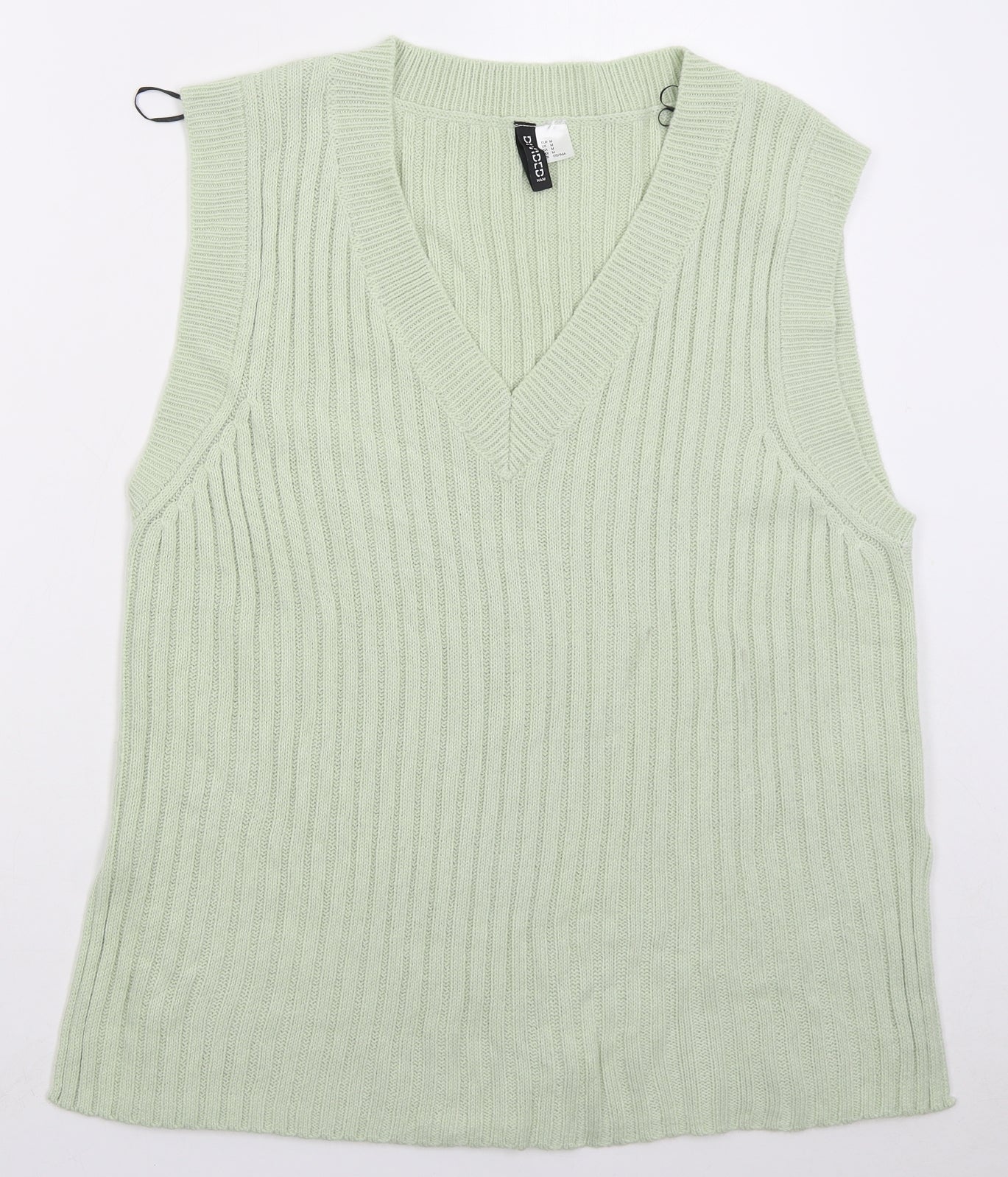 H&M Womens Green V-Neck Acrylic Vest Jumper Size M