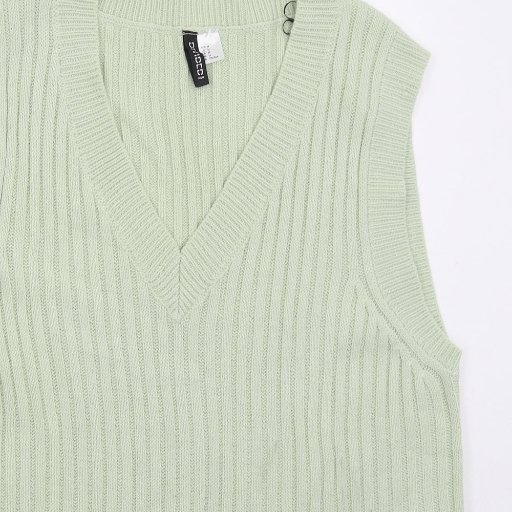 H&M Womens Green V-Neck Acrylic Vest Jumper Size M