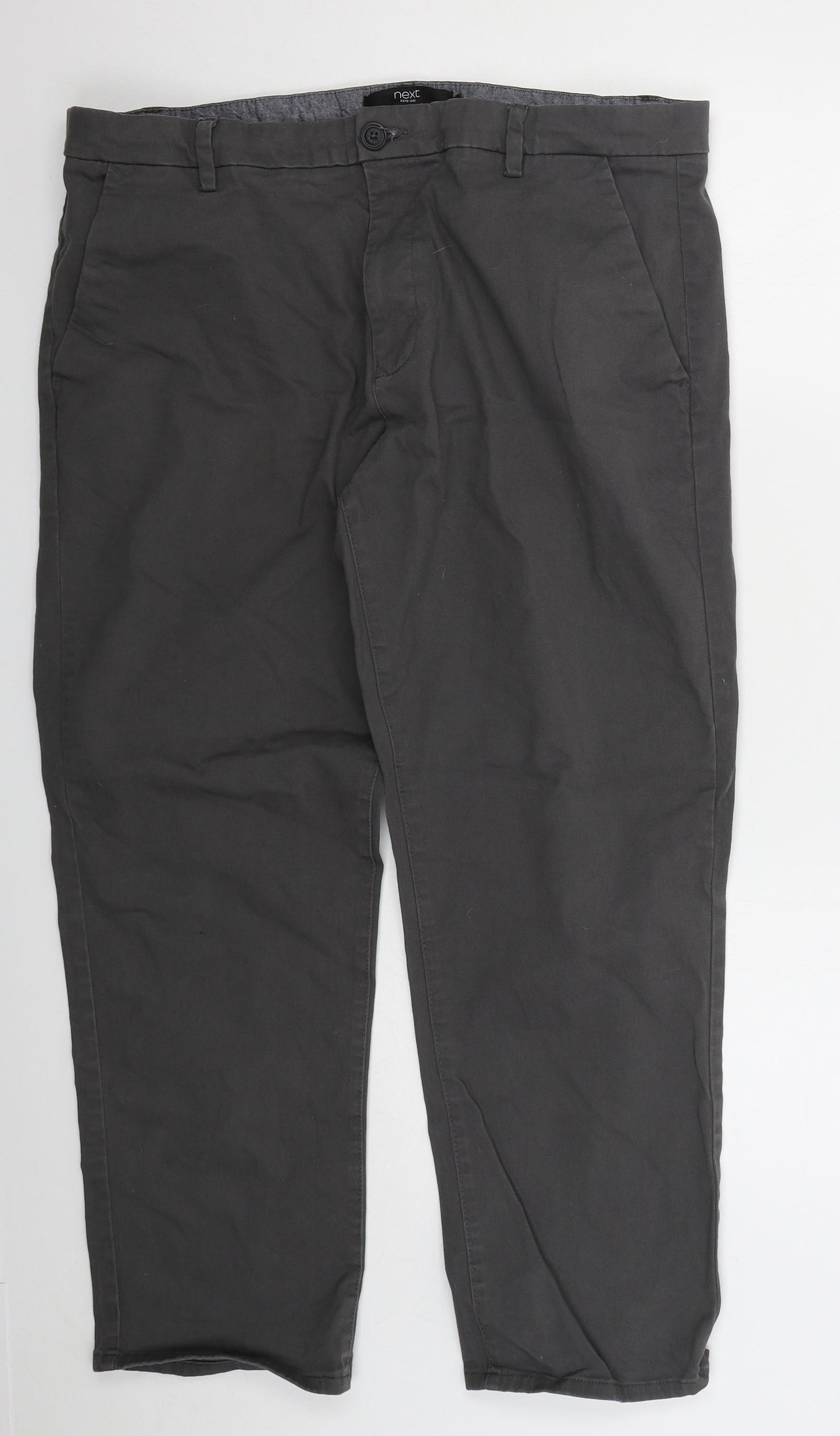 NEXT Mens Grey Cotton Trousers Size 38 L27 in Regular Button