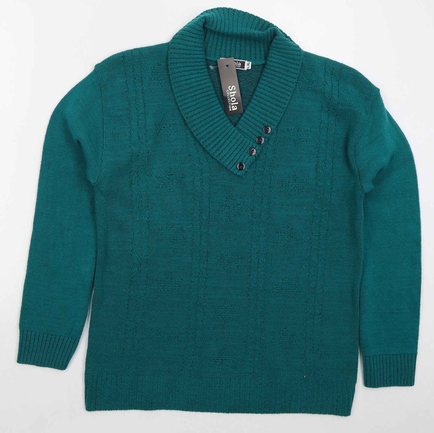 Shola Womens Green Collared Acrylic Pullover Jumper Size L