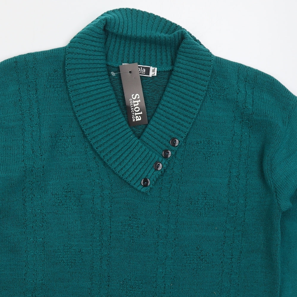 Shola Womens Green Collared Acrylic Pullover Jumper Size L
