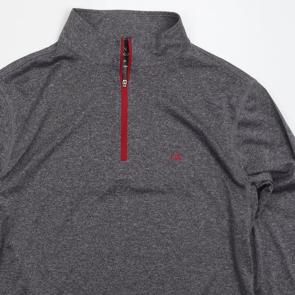 Calvin Klein Mens Grey Polyester Basic T-Shirt Size M Mock Neck Zip