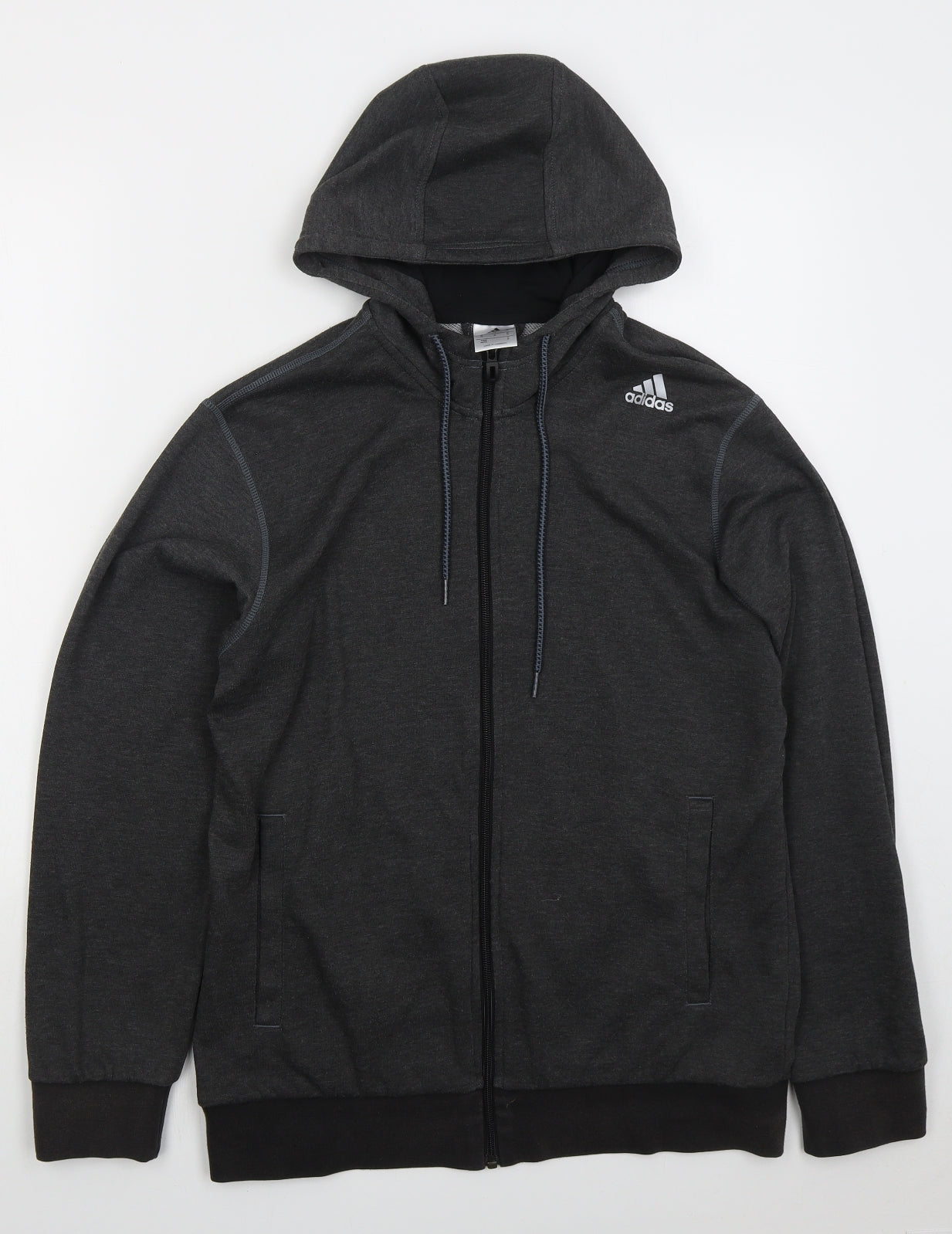 adidas Mens Grey Cotton Full Zip Hoodie Size M
