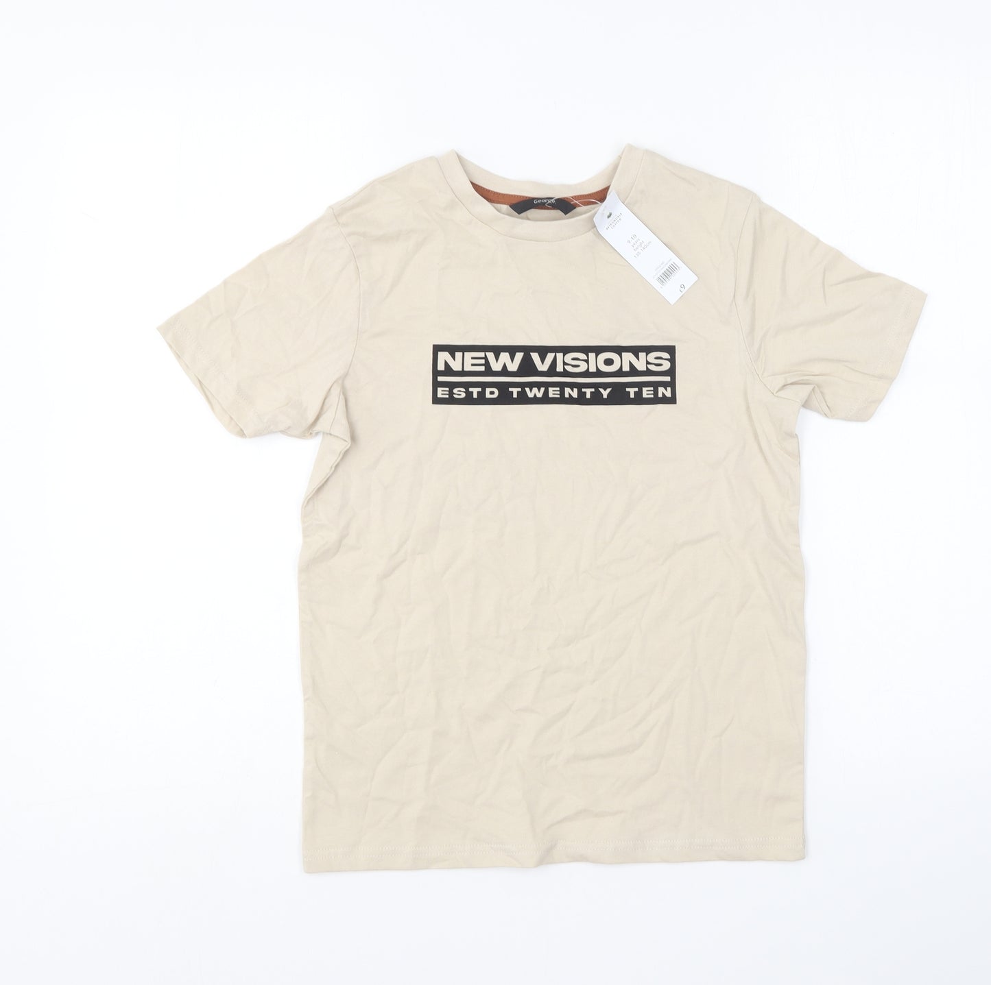 George Boys Beige Cotton Basic T-Shirt Size 9-10 Years Round Neck