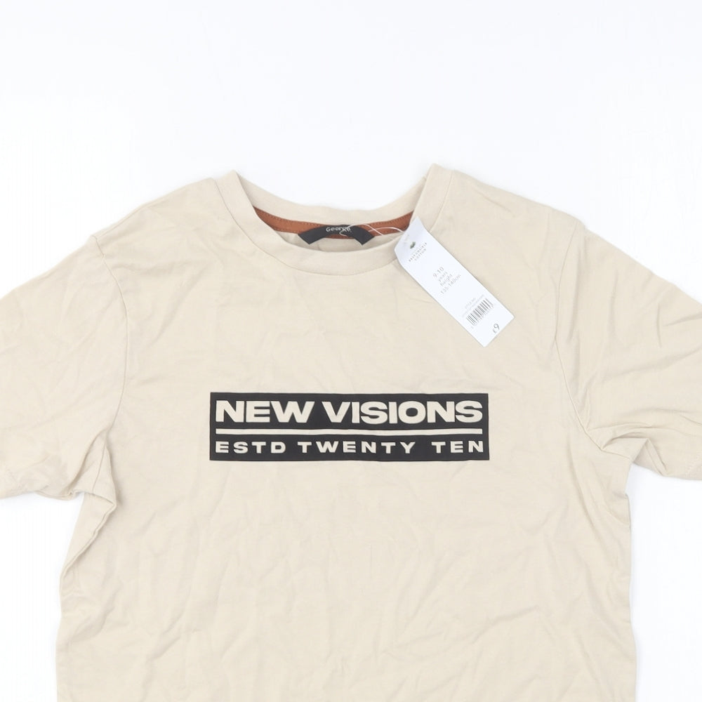 George Boys Beige Cotton Basic T-Shirt Size 9-10 Years Round Neck