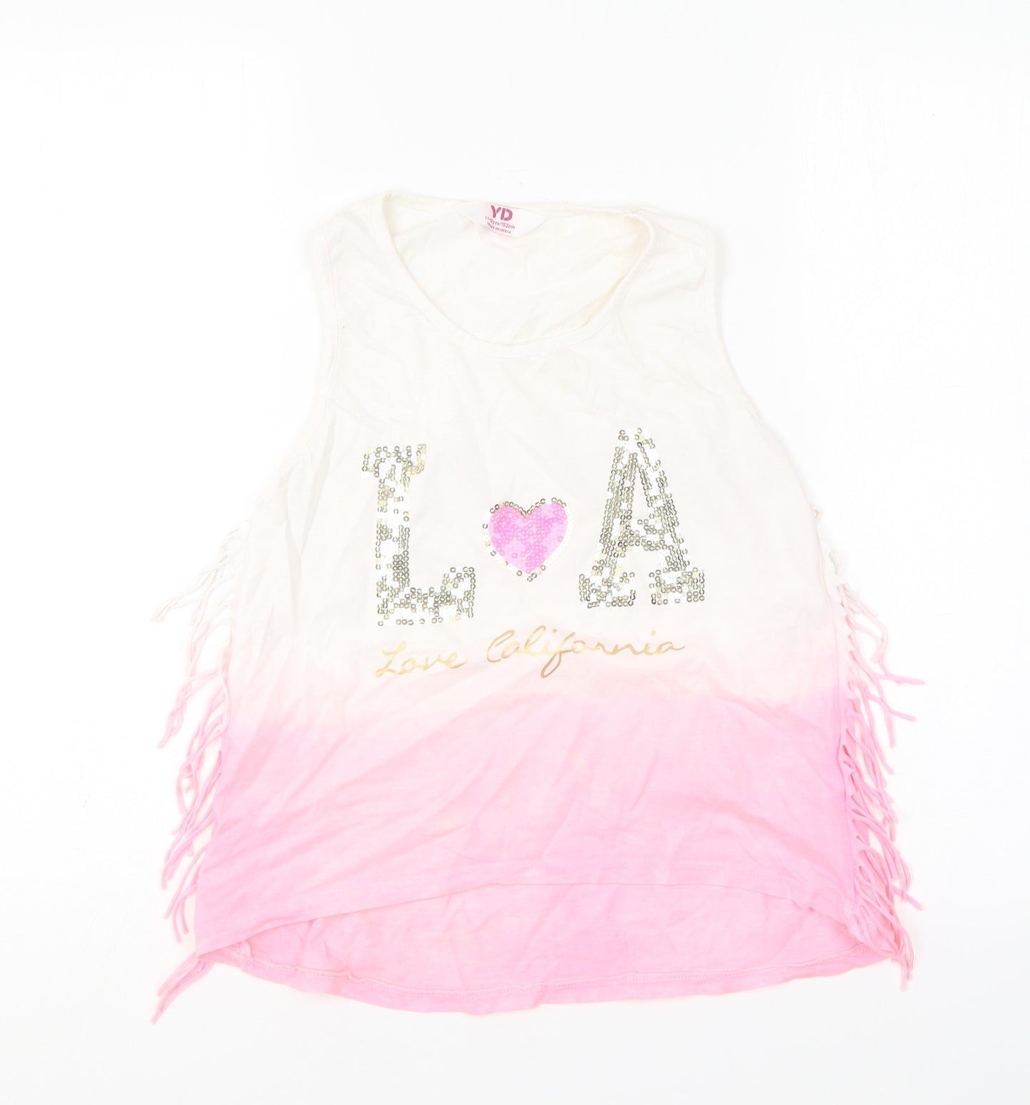 Young Dimension Girls Pink Cotton Basic T-Shirt Size 11-12 Years Round Neck - L.A