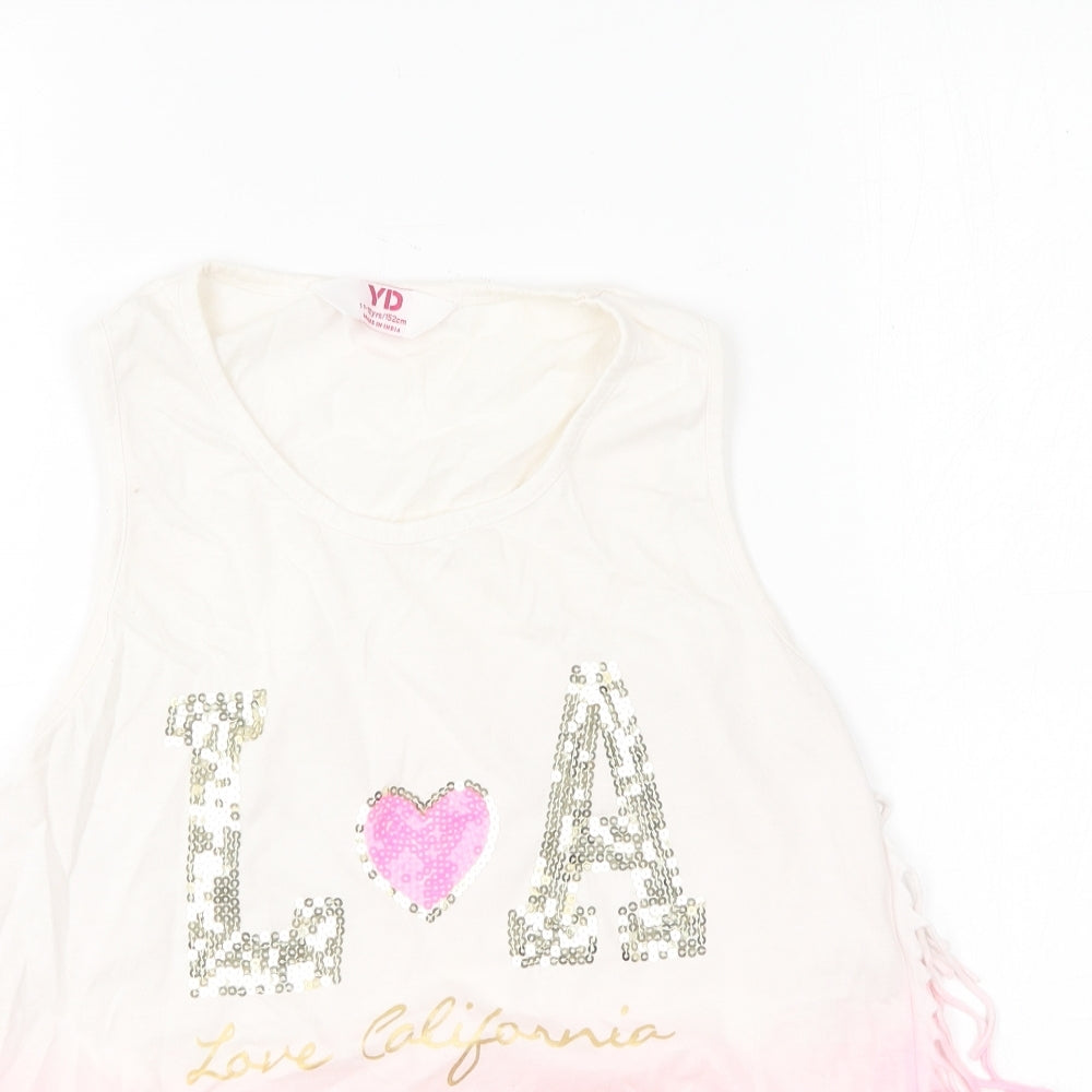 Young Dimension Girls Pink Cotton Basic T-Shirt Size 11-12 Years Round Neck - L.A