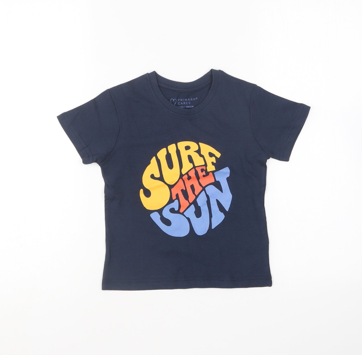 Primark Boys Blue Cotton Basic T-Shirt Size 3-4 Years Round Neck