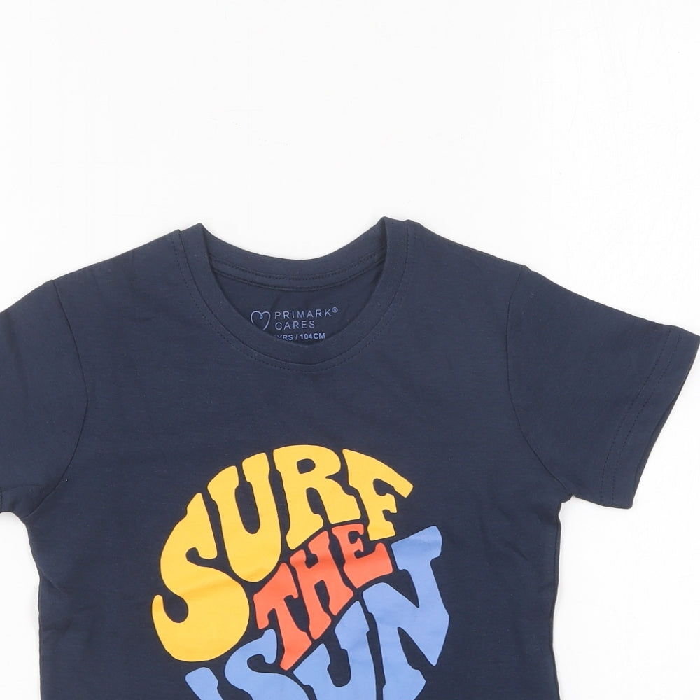 Primark Boys Blue Cotton Basic T-Shirt Size 3-4 Years Round Neck