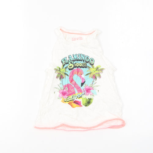 Marks and Spencer Girls White Cotton Basic T-Shirt Size 6-7 Years Round Neck