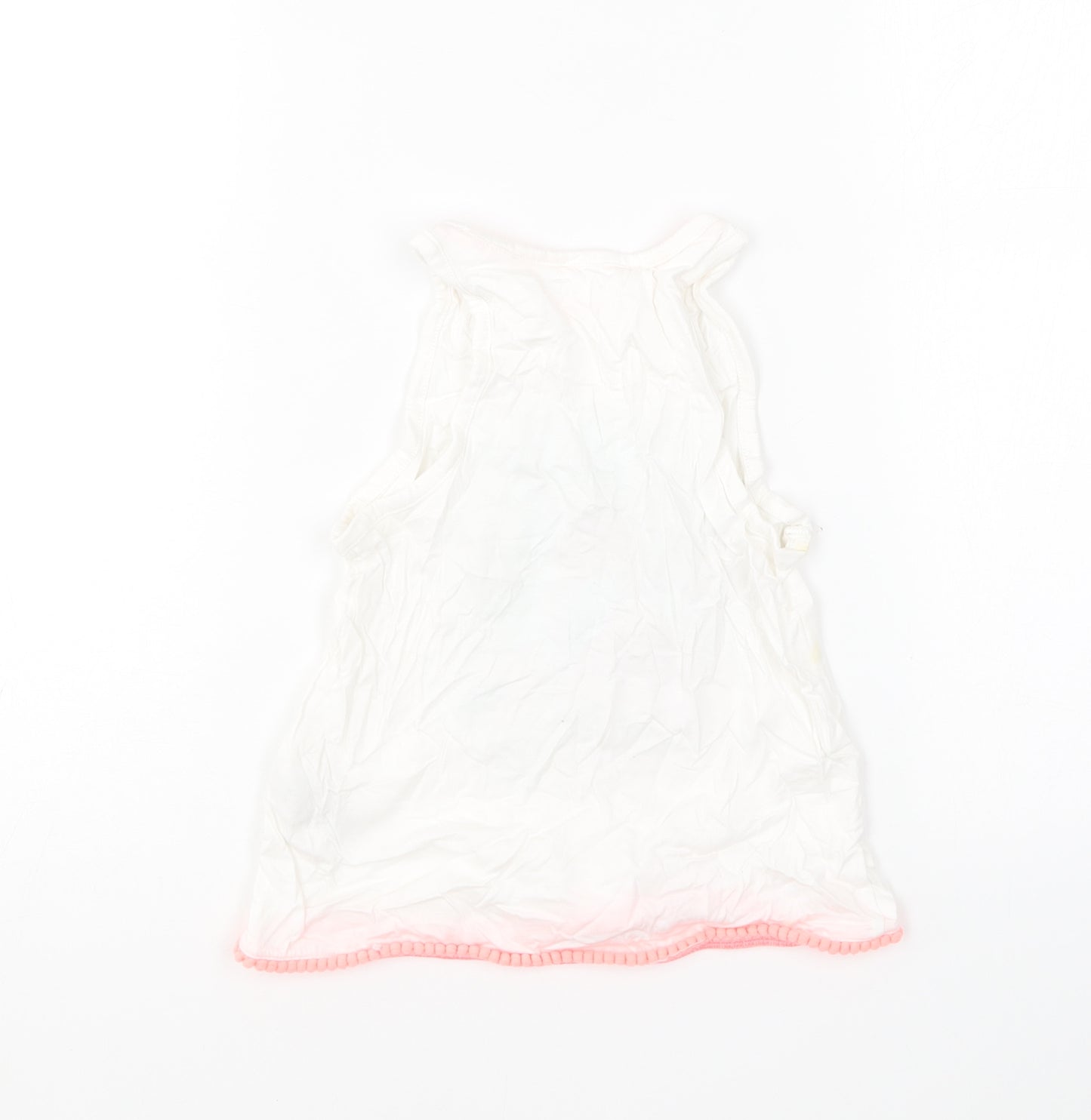 Marks and Spencer Girls White Cotton Basic T-Shirt Size 6-7 Years Round Neck