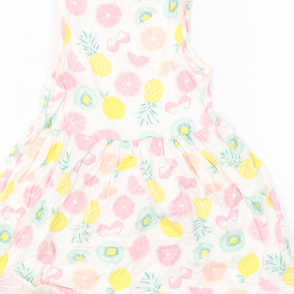 F&F Girls Multicoloured Geometric Cotton Skater Dress Size 3-4 Years Round Neck - Fruit Prints