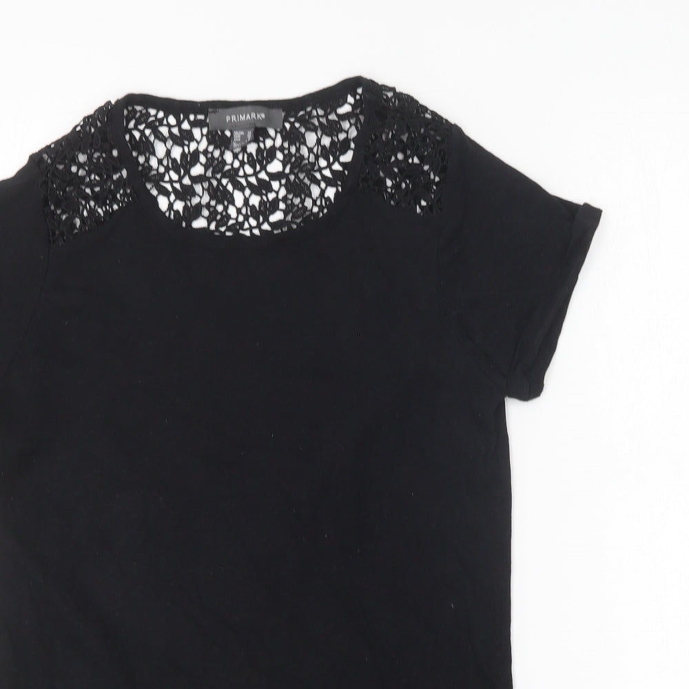 Primark Womens Black Cotton Basic T-Shirt Size 10 Round Neck