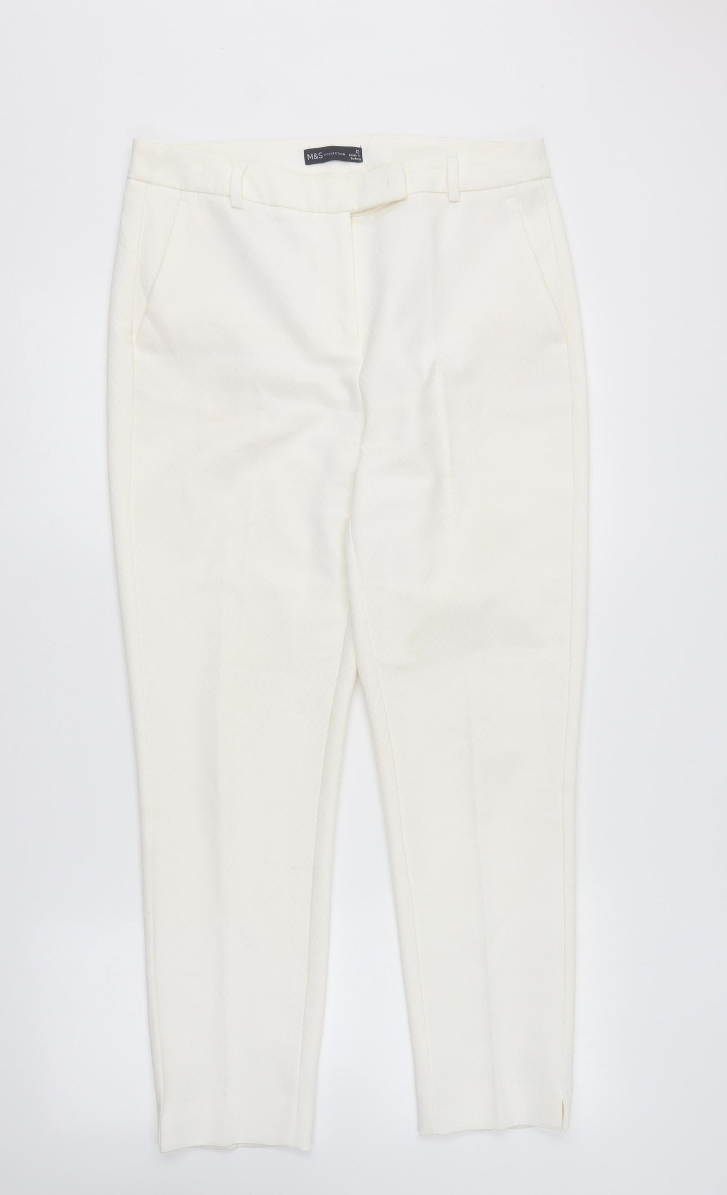 Marks and Spencer Womens Ivory Polyester Carrot Trousers Size 12 L26 in Regular