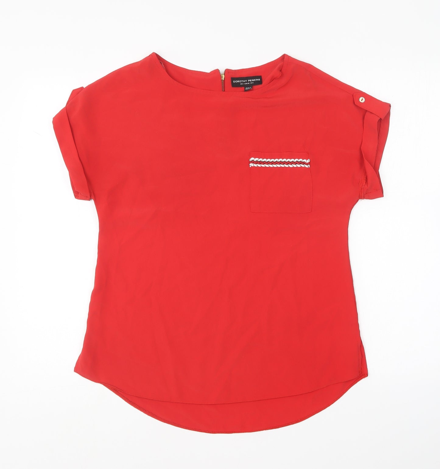 Dorothy Perkins Womens Red Polyester Basic Blouse Size 8 Round Neck