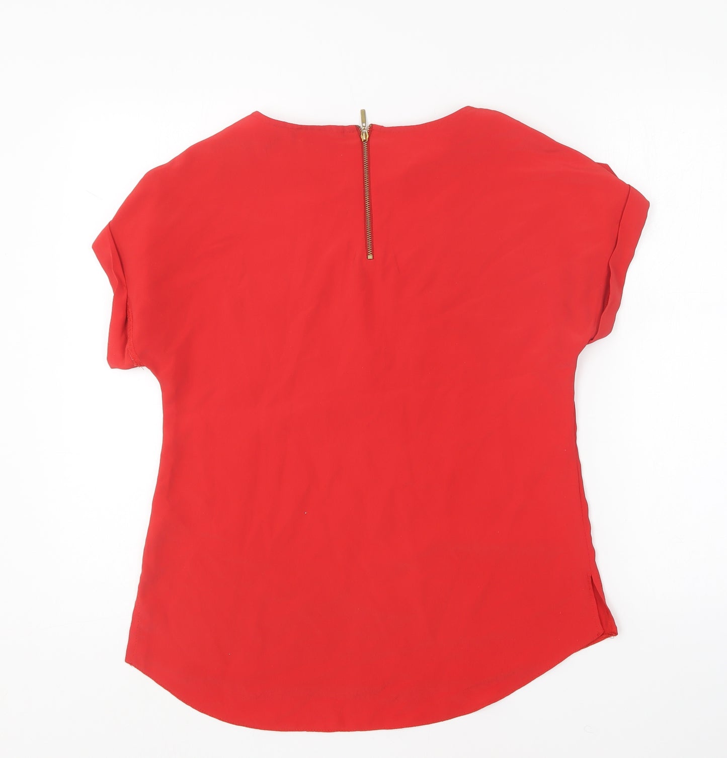 Dorothy Perkins Womens Red Polyester Basic Blouse Size 8 Round Neck