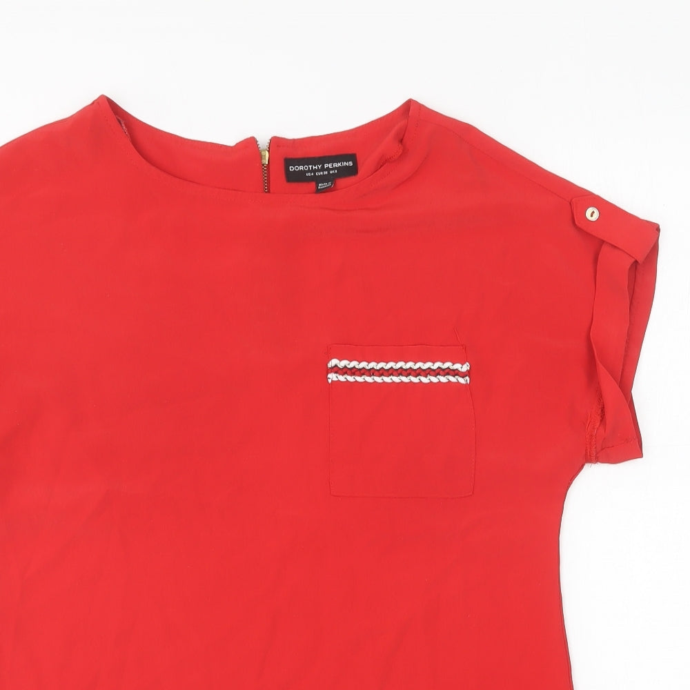 Dorothy Perkins Womens Red Polyester Basic Blouse Size 8 Round Neck