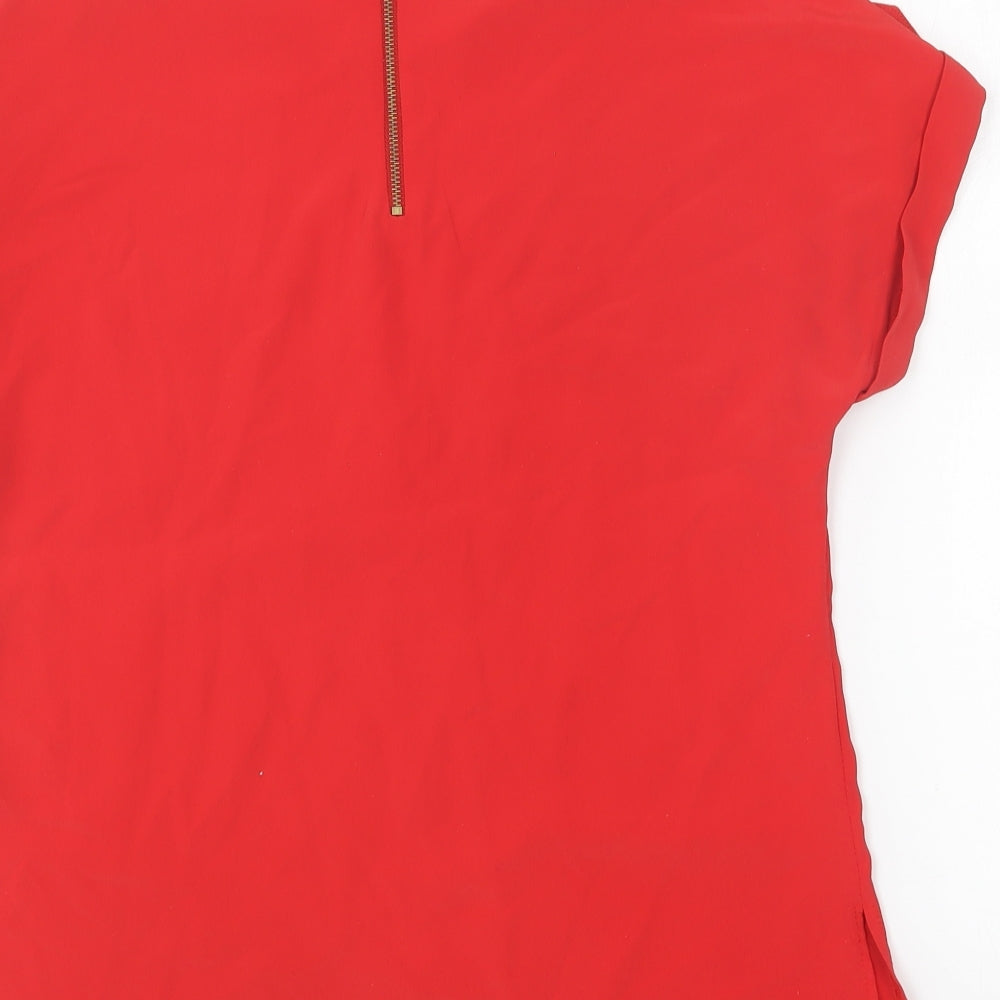 Dorothy Perkins Womens Red Polyester Basic Blouse Size 8 Round Neck