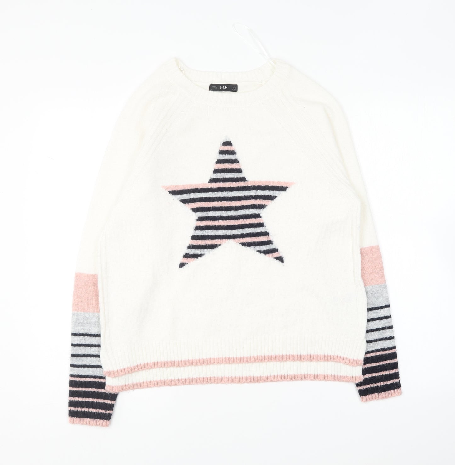 F&F Womens Multicoloured Round Neck Polyester Pullover Jumper Size 10 - Star